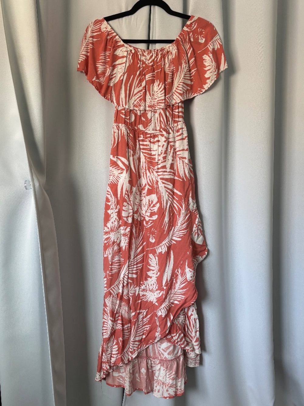 Lira Strapless Off The Shoulder Ruffle Wrap Dress Coral Pink Floral Small Maxi